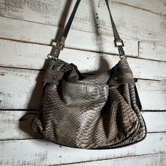Juicy Couture 100% Goat Sheep Cow Suede Leather Snake Embossed Handbag **STAIN** - Picture 2 of 11